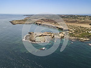 Aerial view of scenic coastline of Plemmirio in Sicily