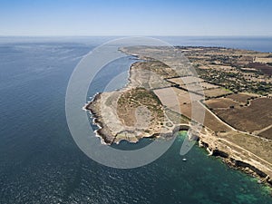 Aerial view of scenic coastline of Plemmirio in Sicily