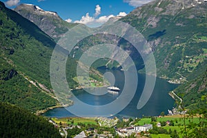 Aerial view of scenic Geirangerfjord. photo