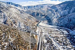 Aerial view scenic highway 70 on Glenwood Springs Colorado