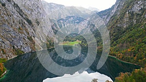 Aerial view of scenic lake Gosausee in Austrian Alps