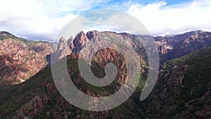 Aerial view of scenic mountains of Corsica island, France