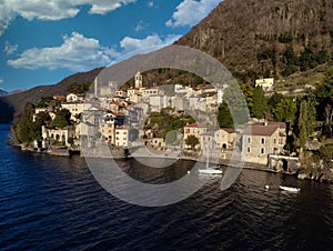 AERIAL VIEW. Scenic picture, postcard view from the lake