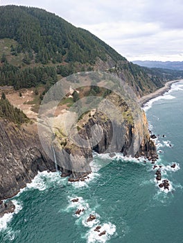 Aerial View of Scenic, Rocky Shoreline in Northern Oregon photo