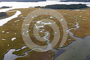 Aerial View of Scenic Salt Marsh on Cape Cod