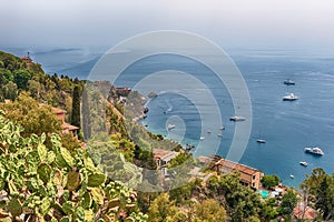 Aerial view of the scenic waterfront of Taormina, Sicily, Italy