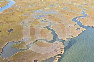 Aerial View of Scenic Wetlands on Cape Cod, MA