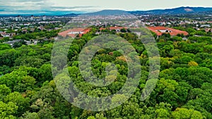 Aerial view of Schonbrunn Park from Gloriette structure in Vienna, Austria