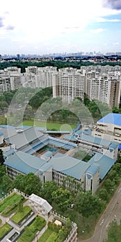 Aerial view of school in housing estate