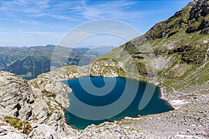 Aerial view of Schottensee (lake) near Pizol