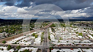 Aerial view of Scottsdale desert city in Arizona east of state capital Phoenix.