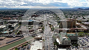 Aerial view of Scottsdale desert city in Arizona east of state capital Phoenix.