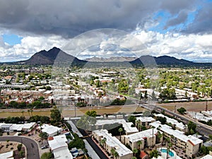 Aerial view of Scottsdale desert city in Arizona east of state capital Phoenix.