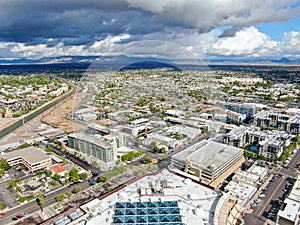 Aerial view of Scottsdale desert city in Arizona east of state capital Phoenix.