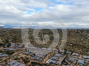 Aerial view of Scottsdale desert city in Arizona east of state capital Phoenix.