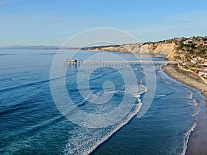 Aerial view of the scripps pier institute of oceanography, La Jolla, San Diego, California, USA.