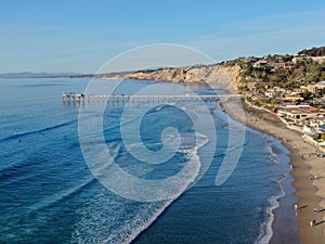 Aerial view of the scripps pier institute of oceanography, La Jolla, San Diego, California, USA.