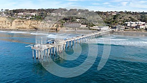 Aerial view of the scripps pier institute of oceanography, La Jolla, San Diego, California, USA.