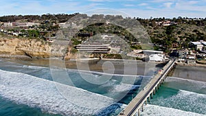 Aerial view of the scripps pier institute of oceanography, La Jolla, San Diego, California, USA.