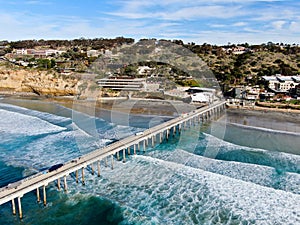 Aerial view of the scripps pier institute of oceanography, La Jolla, San Diego, California, USA.