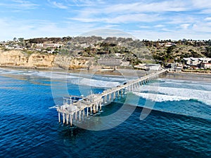 Aerial view of the scripps pier institute of oceanography, La Jolla, San Diego, California, USA.