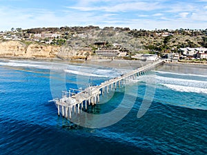 Aerial view of the scripps pier institute of oceanography, La Jolla, San Diego, California, USA.
