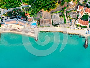 Aerial view of the sea and beach line of Halkidiki