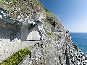 Aerial view and sea cliff road to Taroko national park , Hualien , Taiwan