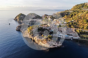 Aerial view of sea coast in Taormina, Sicily, Italy