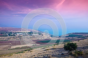 Aerial view of  the Sea of Galilee and Tiberias city