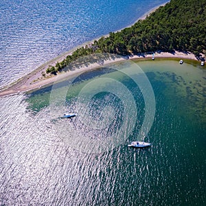 Aerial view of sea with greenery beach