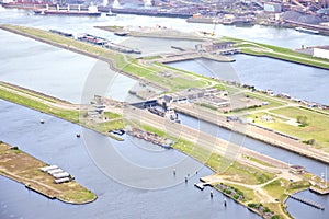 Aerial view at sea lock IJmuiden