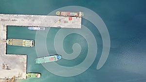 Aerial view of a sea pier with moored ships. Sea port