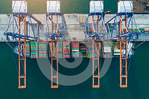 Aerial view sea port Container cargo loading ship in import export business logistic. Freight transportation. shipping business