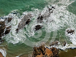 Aerial view of sea waves and fantastic Rocky coast, Thailand