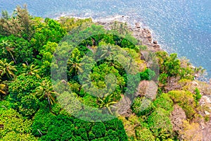 Aerial view of sea waves fantastic wild rocky coast.