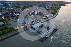 Aerial view of the Seacombe Ferry Terminal on the Wirral