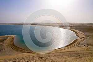 Aerial view of the Sealine Desert and Sand Dunes in Qatar