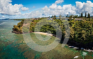 Aerial view of Sealodge beach in Princeville on Kauai photo