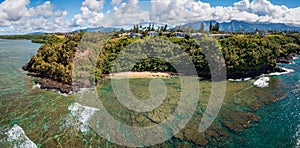 Aerial view of Sealodge beach in Princeville on Kauai photo