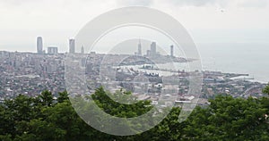 Aerial view of seascape in Georgia, Batumi with urban landscape and sea port.