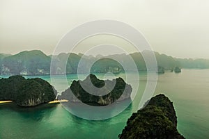 Aerial view of seascape at Lan Ha Bay in Haiphong, Vietnam.