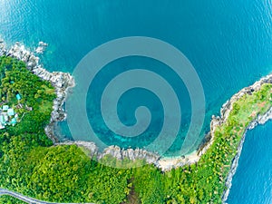 Aerial view seashore with mountains at Phuket Thailand, Beautiful seacoast view at open sea in summer season,Nature Environment