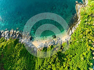 Aerial view seashore with mountains at Phuket Thailand, Beautiful seacoast view at open sea in summer season,Nature Environment