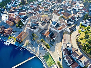 Aerial view of seaside Grimstad city in Agder County In Norway photo