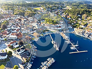 Aerial view of seaside Grimstad city in Agder County In Norway photo