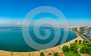 Aerial view of seaside promenade in Thessaloniki from the white tower, Greece