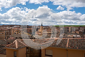 Aerial view of Segovia with San Millan Church from Mirador de la Caneleja Viewpoint - Segovia, Spain