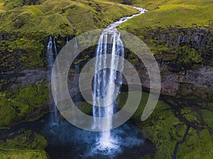 Aerial view of Seljalandsfoss waterfall in Iceland photo