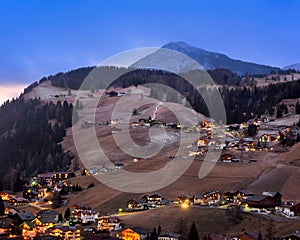 Aerial View of Selva Val Gardena in the Evening, Val Gardena, Do